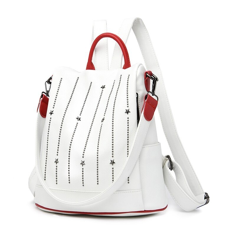 Mochila da moda - anti-roubo - couro - estrelas de rebites - grande capacidade