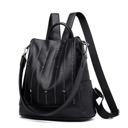 Mochila da moda - anti-roubo - couro - estrelas de rebites - grande capacidade