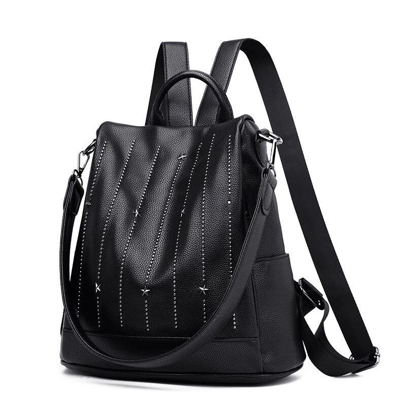 Mochila da moda - anti-roubo - couro - estrelas de rebites - grande capacidade