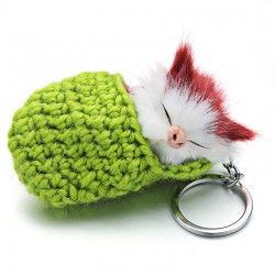 Sleeping cat in a hand-woven cot - keychainKeyrings