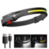 Farol de indução com bateria integrada - LED COB - recarregável USB - lanterna frontal