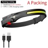 Farol de indução com bateria integrada - LED COB - recarregável USB - lanterna frontal