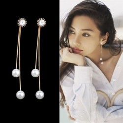 Brincos longos elegantes com pérolas / cristais