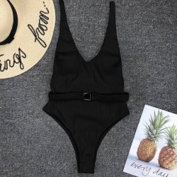 Fato de banho sexy com nervuras - monokini brasileiro - com cinto