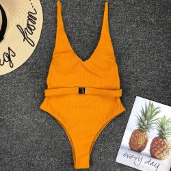 Fato de banho sexy com nervuras - monokini brasileiro - com cinto