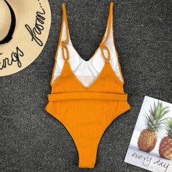 Fato de banho sexy com nervuras - monokini brasileiro - com cinto