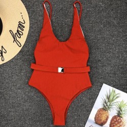 Fato de banho sexy com nervuras - monokini brasileiro - com cinto