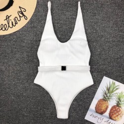 Fato de banho sexy com nervuras - monokini brasileiro - com cinto