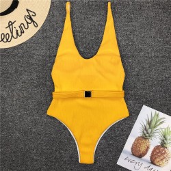 Fato de banho sexy com nervuras - monokini brasileiro - com cinto