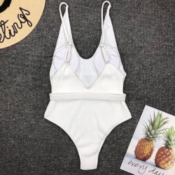 Fato de banho sexy com nervuras - monokini brasileiro - com cinto