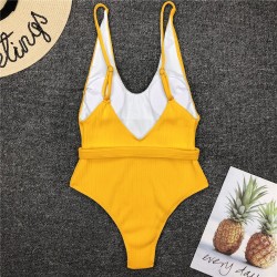 Fato de banho sexy com nervuras - monokini brasileiro - com cinto