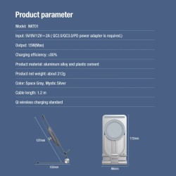 15W - carregador rápido sem fio - suporte - suporte de telefone dobrável - para iPhone - Samsung - Huawei - Xiaomi