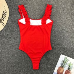 Fato de banho sexy com nervuras de uma peça - babados decorativos - push up