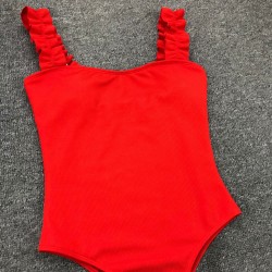 Fato de banho sexy com nervuras de uma peça - babados decorativos - push up