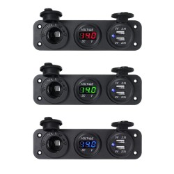 Carregador de carro - tomada com USB duplo - isqueiro / medidor de tensão - display LED digital