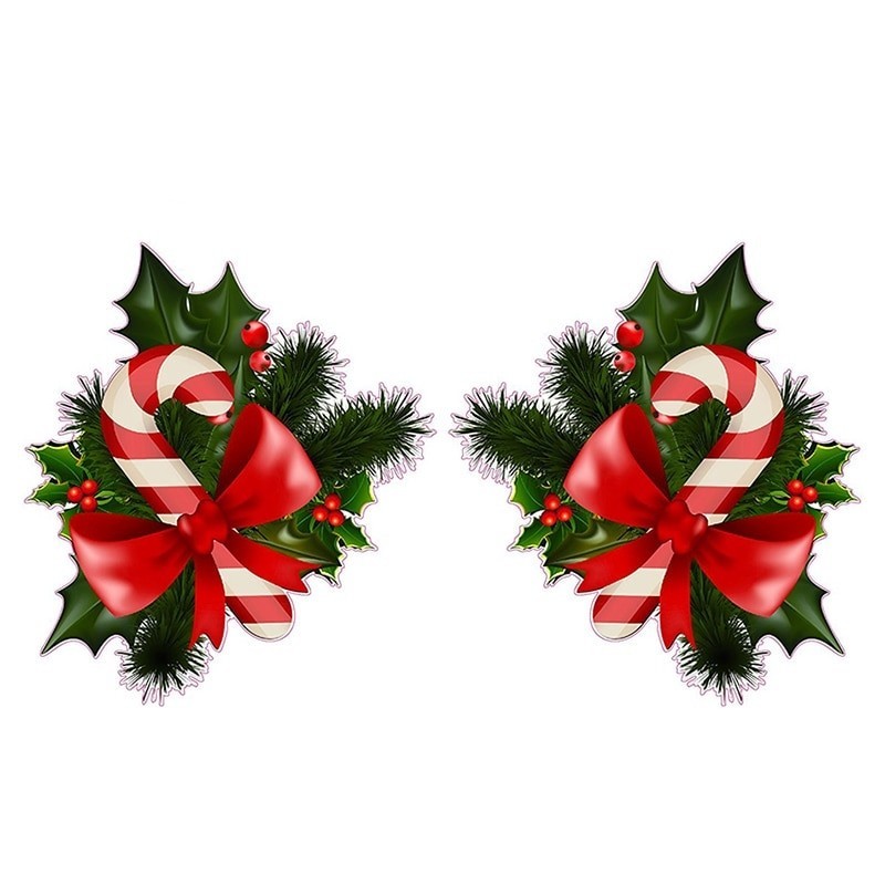 Bastão de doces de natal com visco - adesivo de vinil de carro e parede - 13 * 7,2 cm