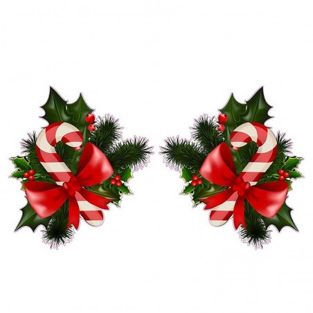 Bastão de doces de natal com visco - adesivo de vinil de carro e parede - 13 * 7,2 cm
