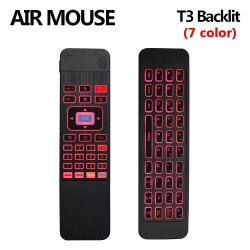 T3 6-Axis Gyro - Air Mouse - 2.4G - sem fio - 7 cores retroiluminado - Controle remoto inteligente - com teclado QWERTY