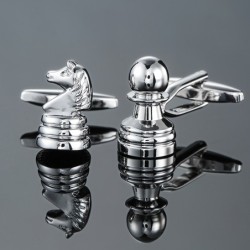 Botões de punho de prata na moda - design de xadrez