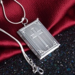 Medalhão quadrado - porta-fotos - cruz esculpida - colar - prata de lei 925