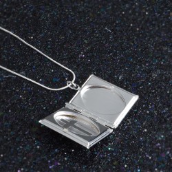 Square shape locket - photo holder - carved cross - necklace - 925 sterling silverNecklaces