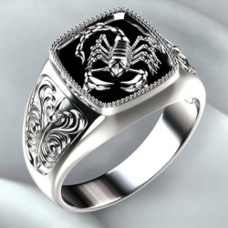 Anel vintage em relevo - anel de sinete - design de escorpião - prata de lei 925