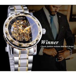 WINNER - relógio luxuoso - mecânico - luminoso - com diamantes - design de esqueleto transparente - com caixa