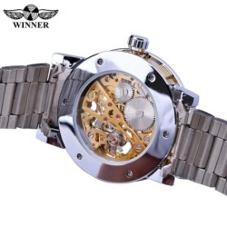 WINNER - luxurious watch - mechanical - luminous - with diamonds - transparent skeleton design - with boxWatches