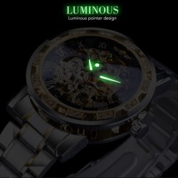 WINNER - relógio luxuoso - mecânico - luminoso - com diamantes - design de esqueleto transparente - com caixa