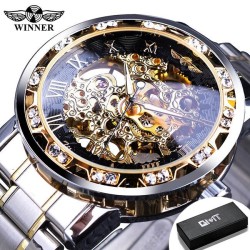 WINNER - luxurious watch - mechanical - luminous - with diamonds - transparent skeleton design - with boxWatches