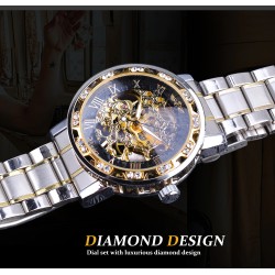 WINNER - relógio luxuoso - mecânico - luminoso - com diamantes - design de esqueleto transparente - com caixa
