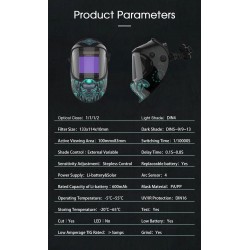 Capacete de soldagem com escurecimento automático - solar - bateria Li automática - cor verdadeira - 4 sensores