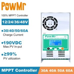 PowMr MPPT - regulador do painel solar - controlador de carga - retroiluminação LCD - 30A - 40A - 50A - 60A