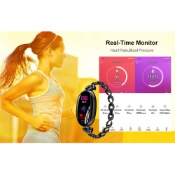 H8 Smart Watch - pulseira oca com diamantes - monitor de frequência cardíaca - rastreador de fitness - à prova d'água - Android