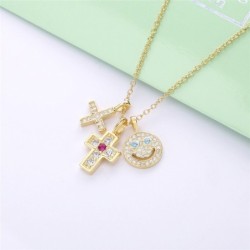 Necklace with three pendants - smiley face - cross - star - 925 sterling silverNecklaces