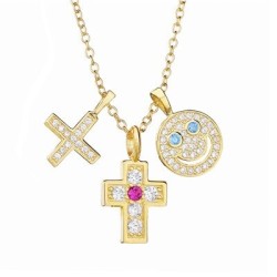 Necklace with three pendants - smiley face - cross - star - 925 sterling silverNecklaces