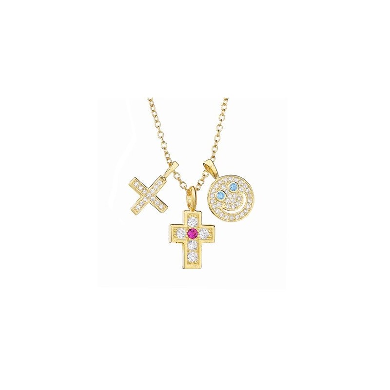 Necklace with three pendants - smiley face - cross - star - 925 sterling silverNecklaces