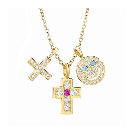 Necklace with three pendants - smiley face - cross - star - 925 sterling silverNecklaces