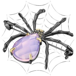 Broche elegante - aranha preta - opala rosa