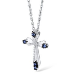 Colar elegante - cruz de cristal azul - prata de lei 925