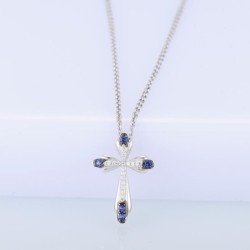 Elegant necklace - blue crystal cross - 925 sterling silverNecklaces