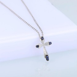 Colar elegante - cruz de cristal azul - prata de lei 925