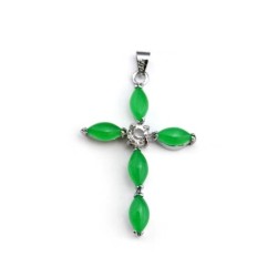 Colar de prata - pingente de cruz verde jade esmeralda - prata de lei 925