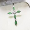 Colar de prata - pingente de cruz verde jade esmeralda - prata de lei 925