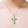 Colar de prata - pingente de cruz verde jade esmeralda - prata de lei 925