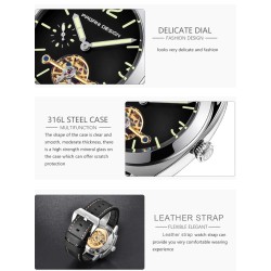 PAGANI DESIGN - relógio masculino automático / mecânico - ponteiros luminosos - pulseira de couro - impermeável