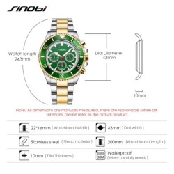SINOBI - relógio Quartz esporte - à prova d'água - aço inoxidável