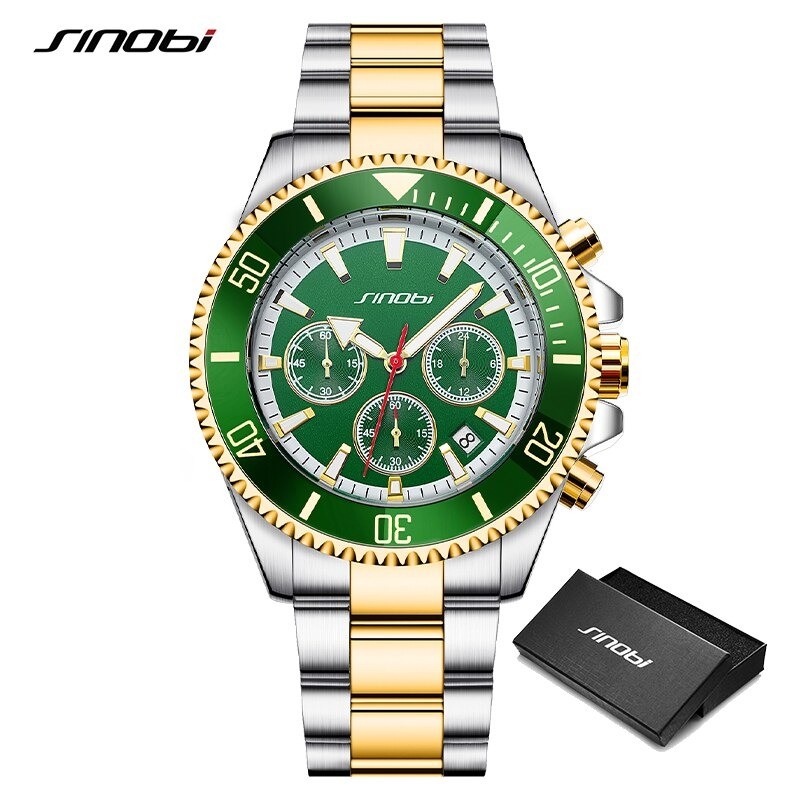 SINOBI - relógio Quartz esporte - à prova d'água - aço inoxidável