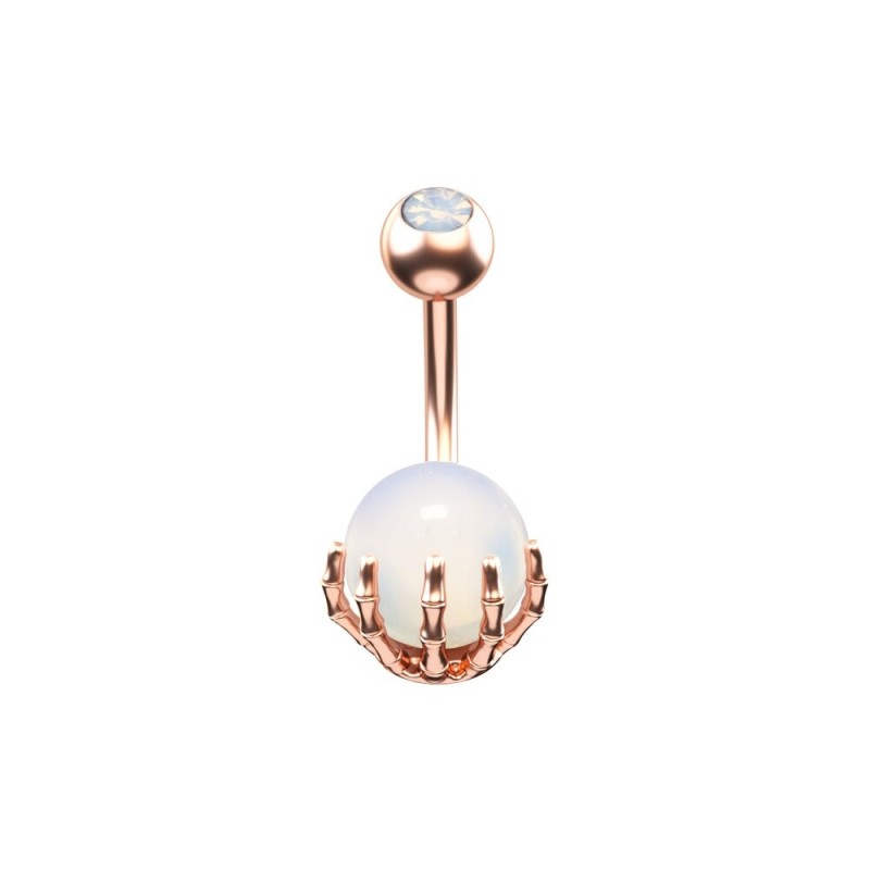 Belly button ring - piercing - skeleton hand holding opal ball - surgical steelPiercings