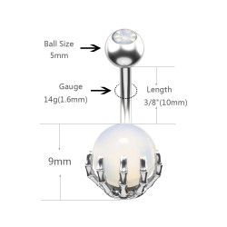 Belly button ring - piercing - skeleton hand holding opal ball - surgical steelPiercings